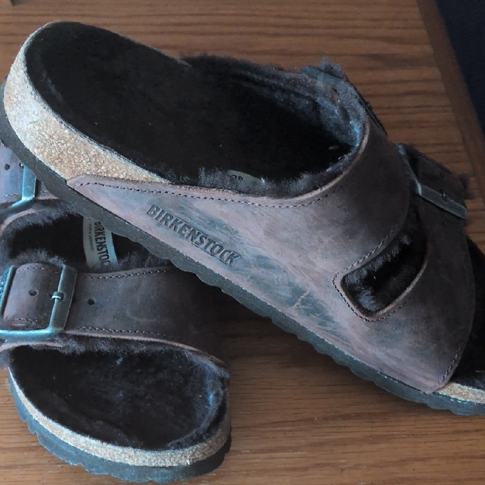 Birkenstock Arizona Dark Brown Shearling Sandals